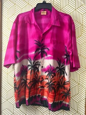 Vintage Salty Wave Windswept Hawaiian shirt Men’s XL Hot pink sunset